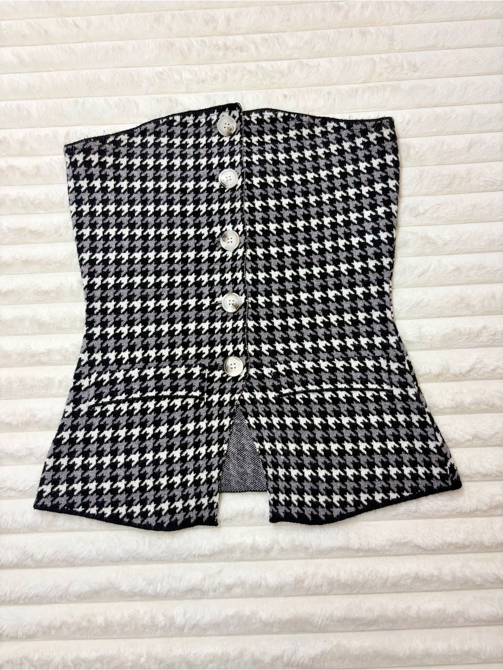 Rich & Famous Houndstooth Corset Top in Black & White & Grey L